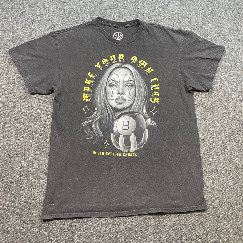 DXM Make Your Own Luck TShirt Sz L Mens‎ Grey Grunge Skater 8 Ball Clown Graphic